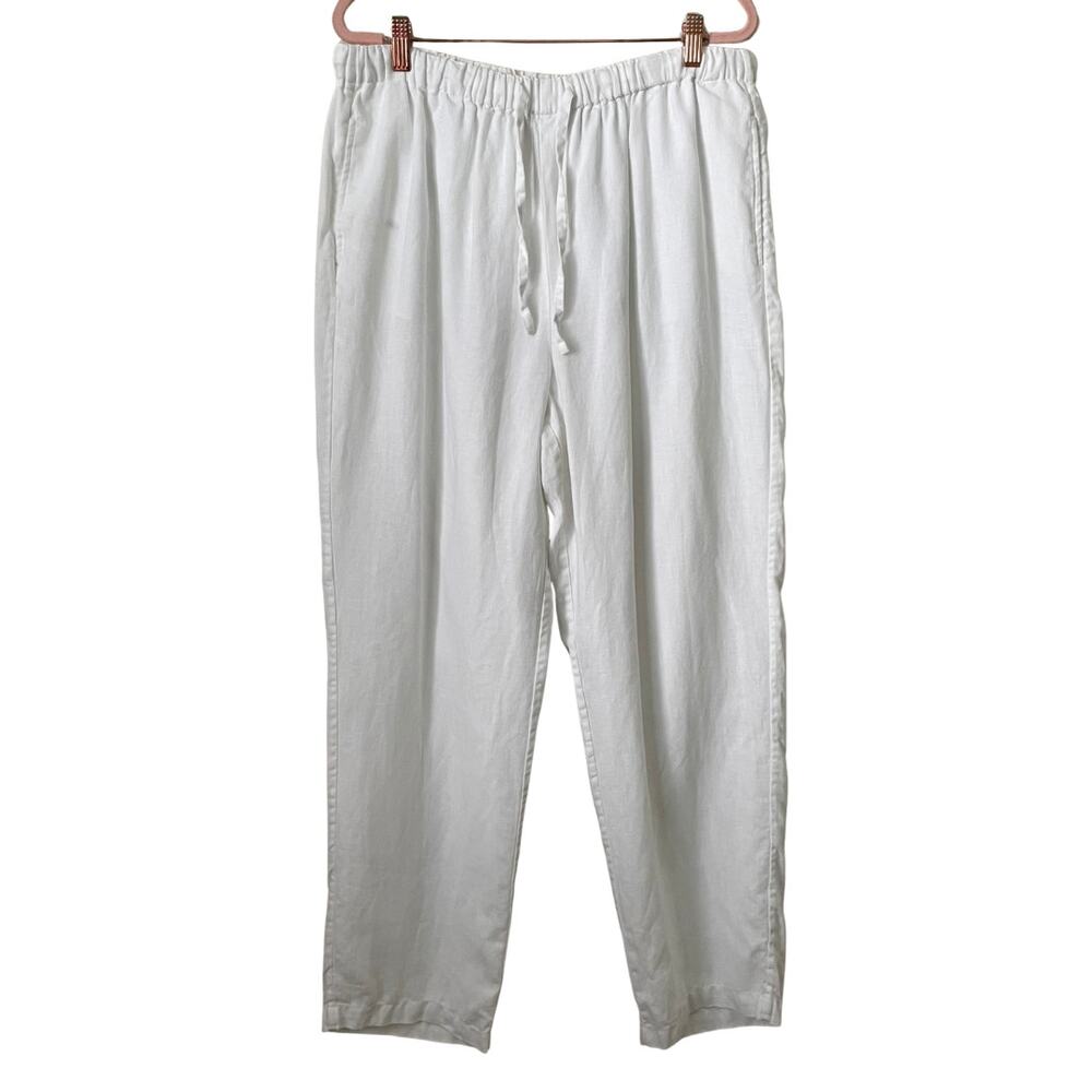 Orvis Pants Womens Large White Linen Pull On High Rise Straight Leg Lagenlook